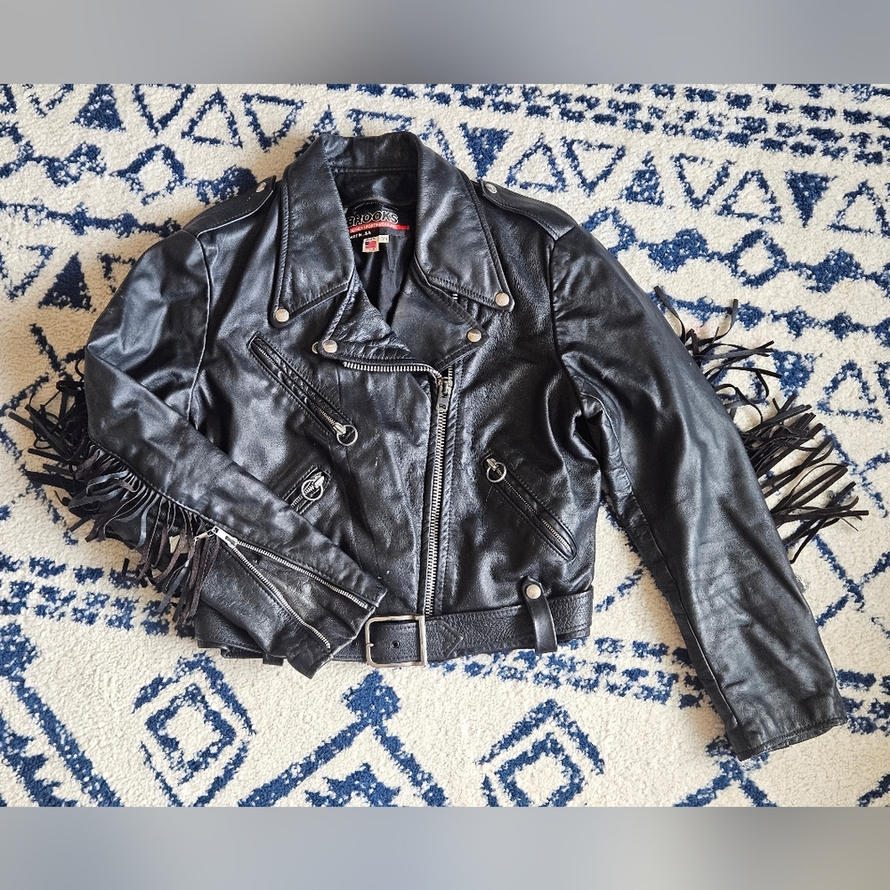 Vintage Women's Brooks Leather Jacket Belted Fringe